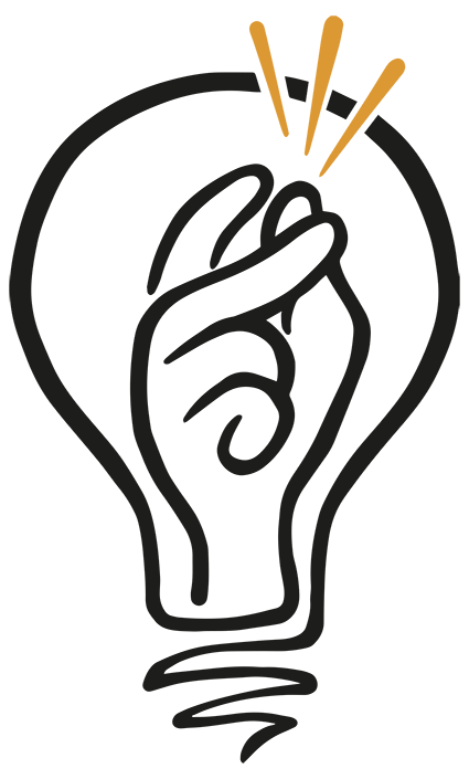 A logo that is a lightbulb with clicking fingers inside it.